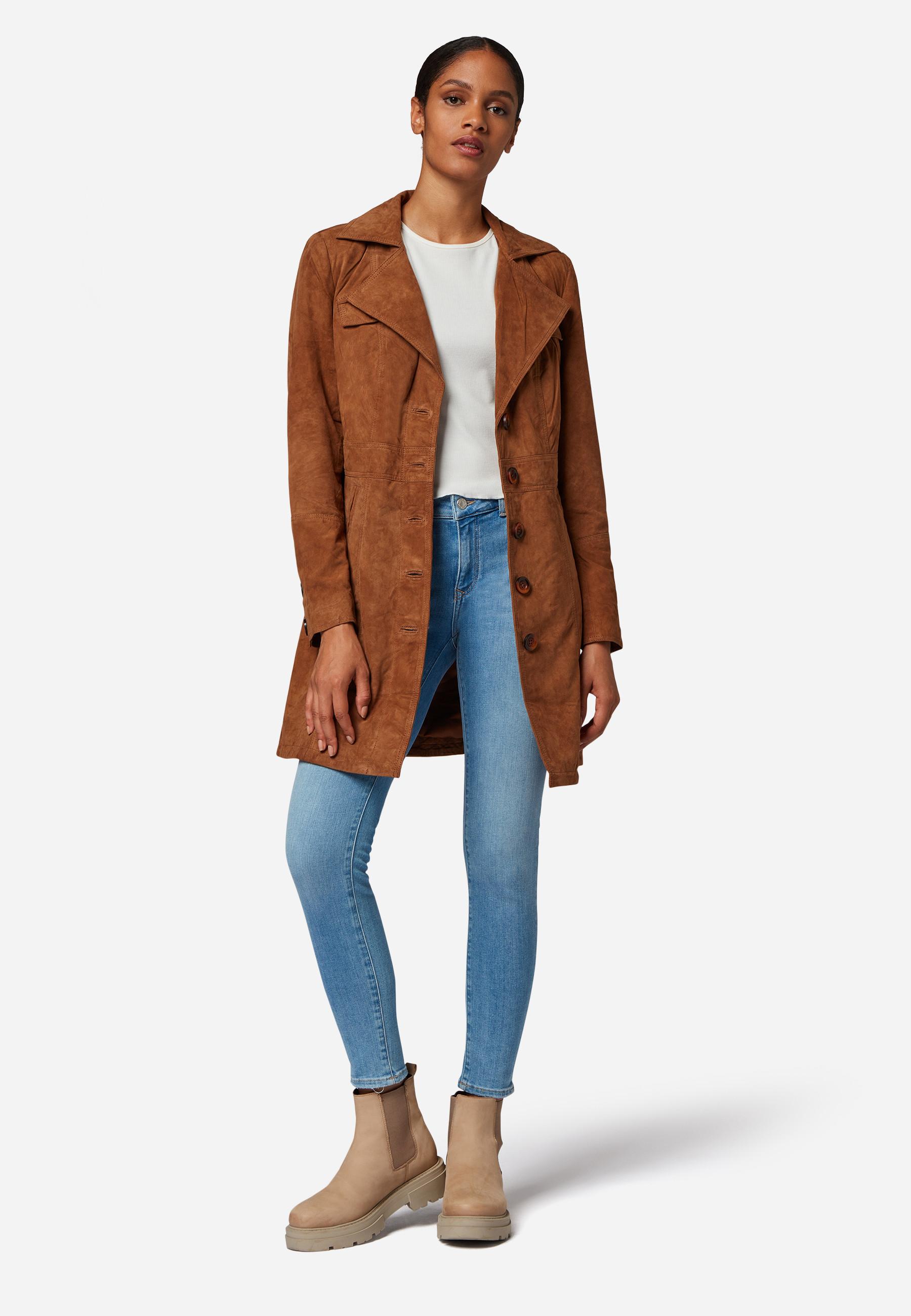 RICANO  Manteau en cuir  Lucy, avec boutons et col réversible 