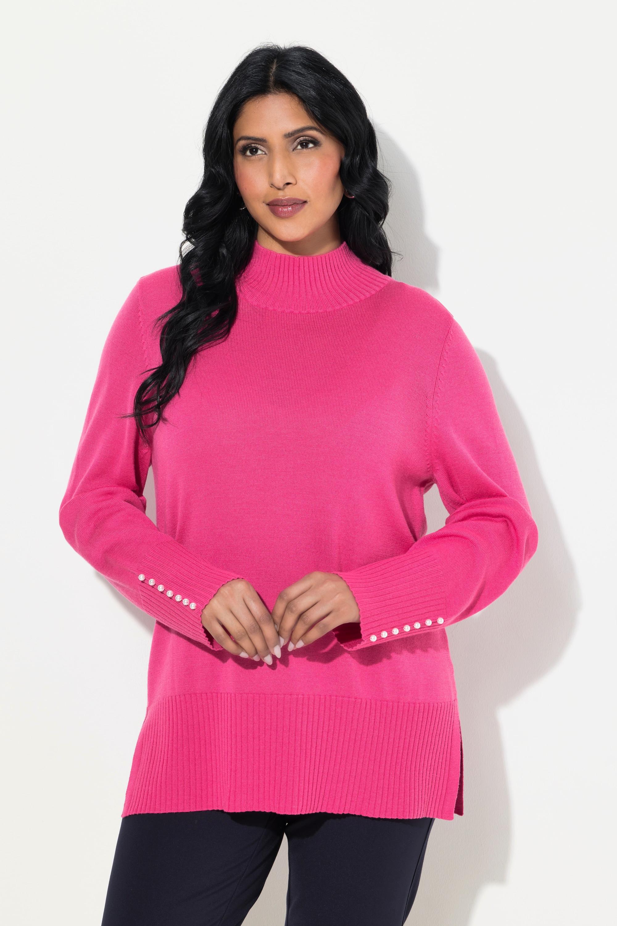 Ulla Popken  Pullover, Woll-Seidenmischung, Stehkragen, Zierperlen 