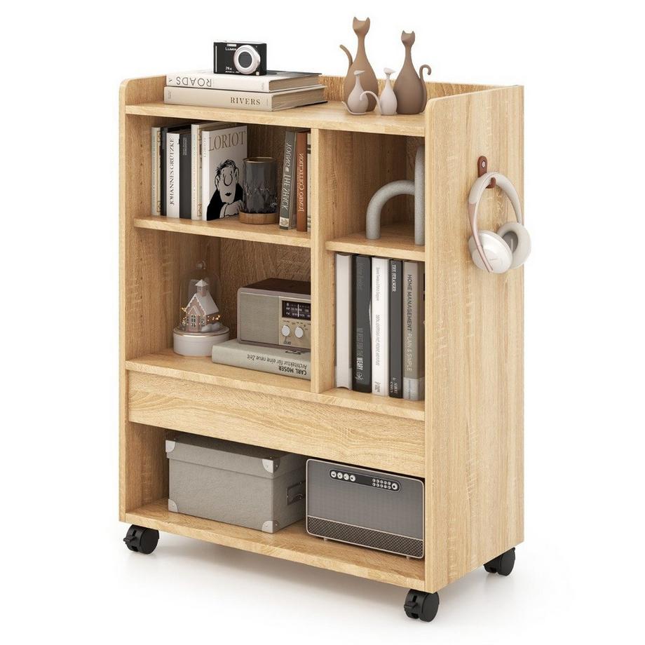 B2X  mobiler Rollcontainer mit Schublade Büroschrank mit verstellbaren Regalen Natur 