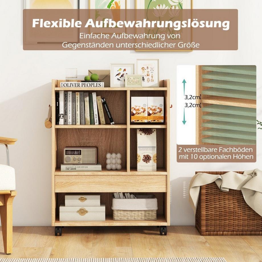 B2X  mobiler Rollcontainer mit Schublade Büroschrank mit verstellbaren Regalen Natur 