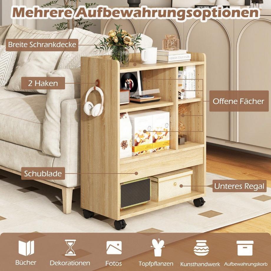 B2X  mobiler Rollcontainer mit Schublade Büroschrank mit verstellbaren Regalen Natur 