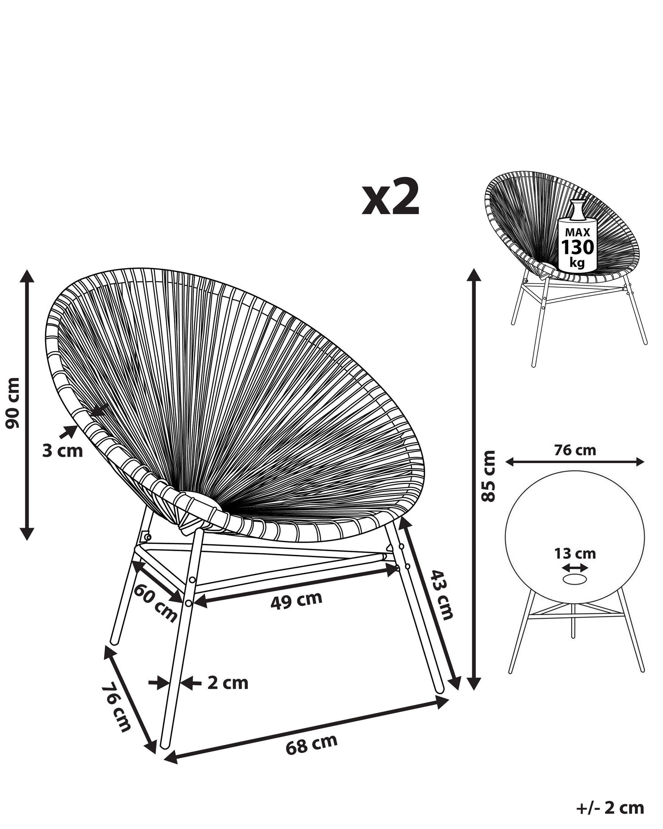 Beliani Lot de 2 chaises de jardin en Polyrotin Boho ACAPULCO  