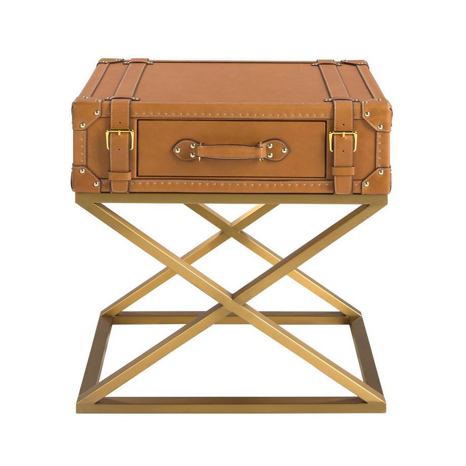 ANGEL CERDA Tavolino rettangolare in pelle e acciaio dorato  