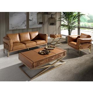 ANGEL CERDA Rechteckiger Ecktisch aus Leder und goldenem Stahl  