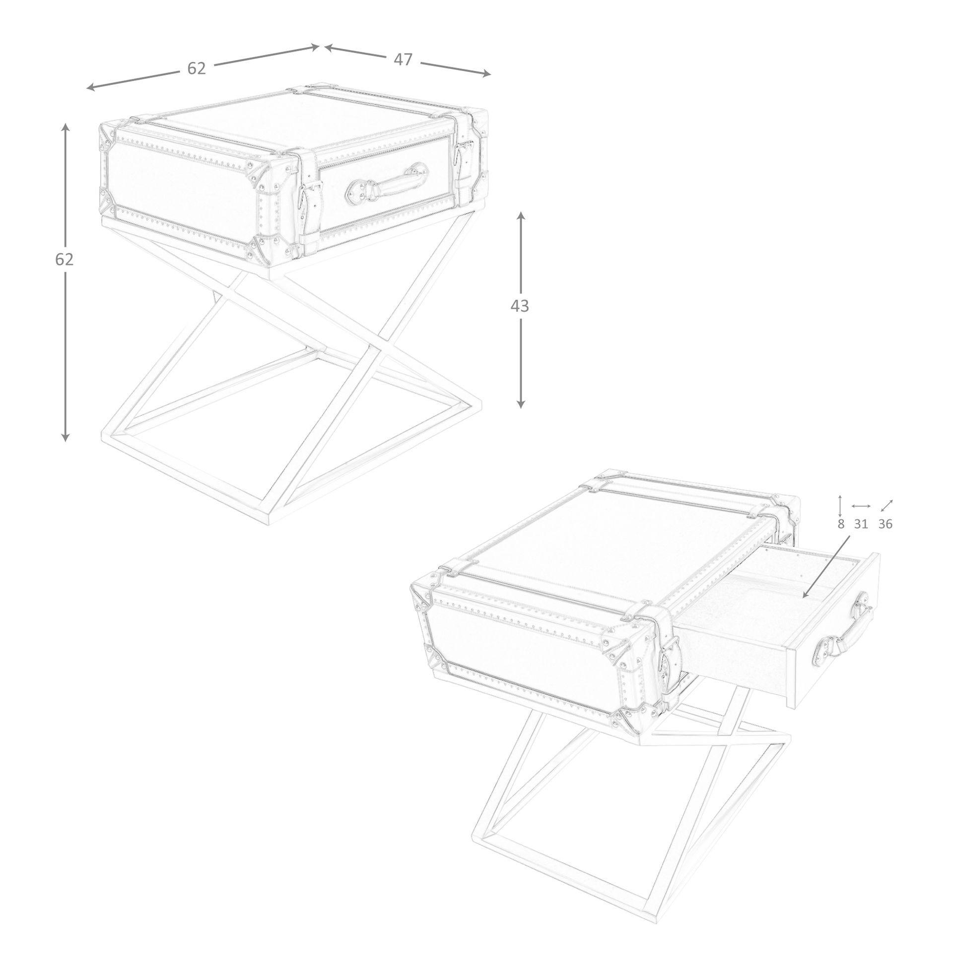 ANGEL CERDA Rechteckiger Ecktisch aus Leder und goldenem Stahl  