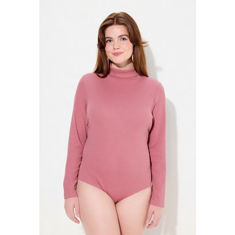 Ulla Popken  Body in jersey a costine con collo alto, maniche lunghe e cotone biologico 