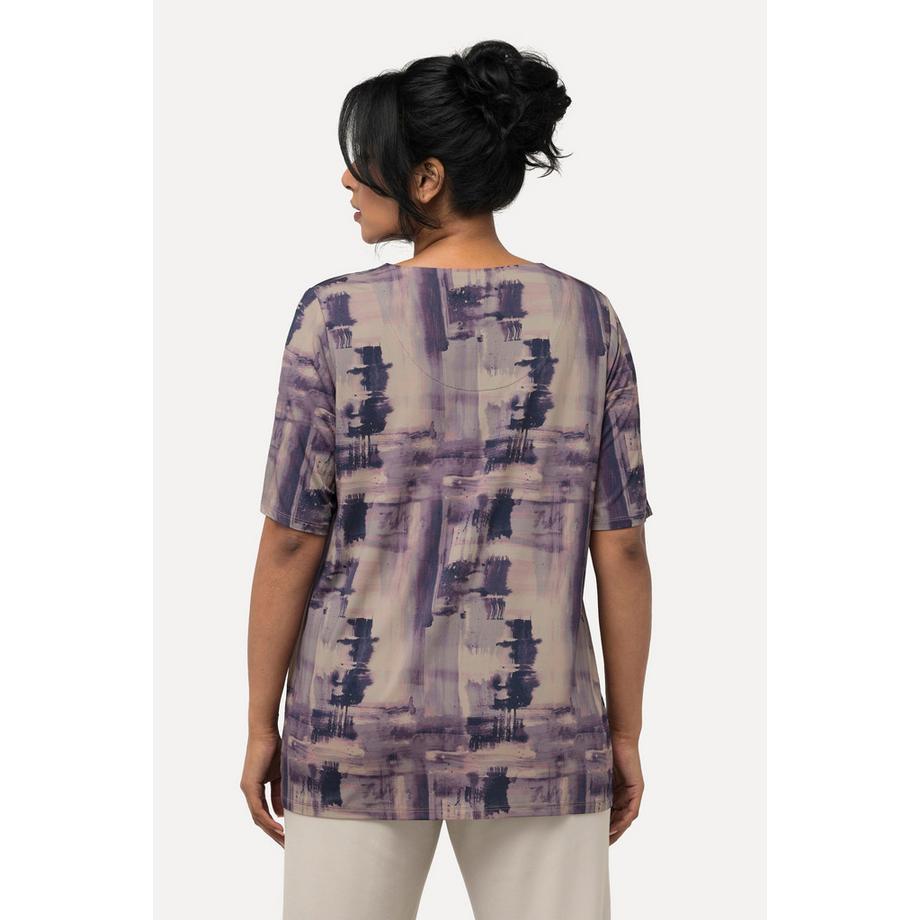 Ulla Popken T-shirt Imprimé Encre Coupe Évasée Col Rond Manches Courtes  