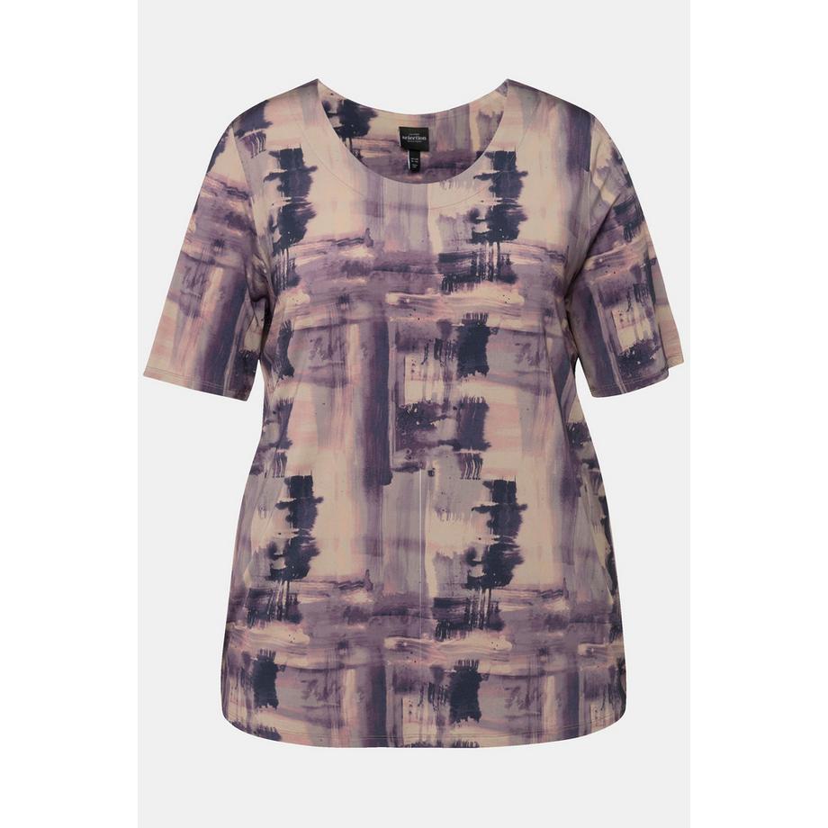 Ulla Popken T-shirt Imprimé Encre Coupe Évasée Col Rond Manches Courtes  