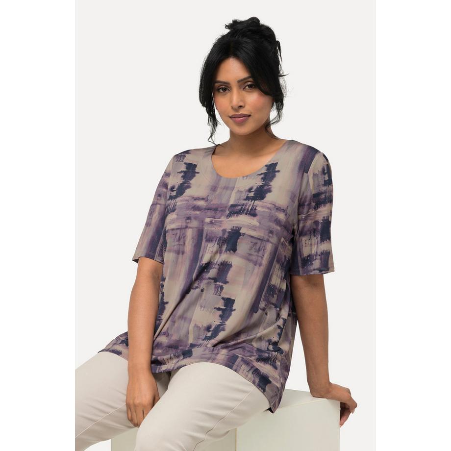 Ulla Popken T-shirt Imprimé Encre Coupe Évasée Col Rond Manches Courtes  