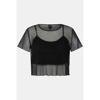 Ulla Popken  Mesh-T-Shirt, integrierter BH, Rundhals, Halbarm 