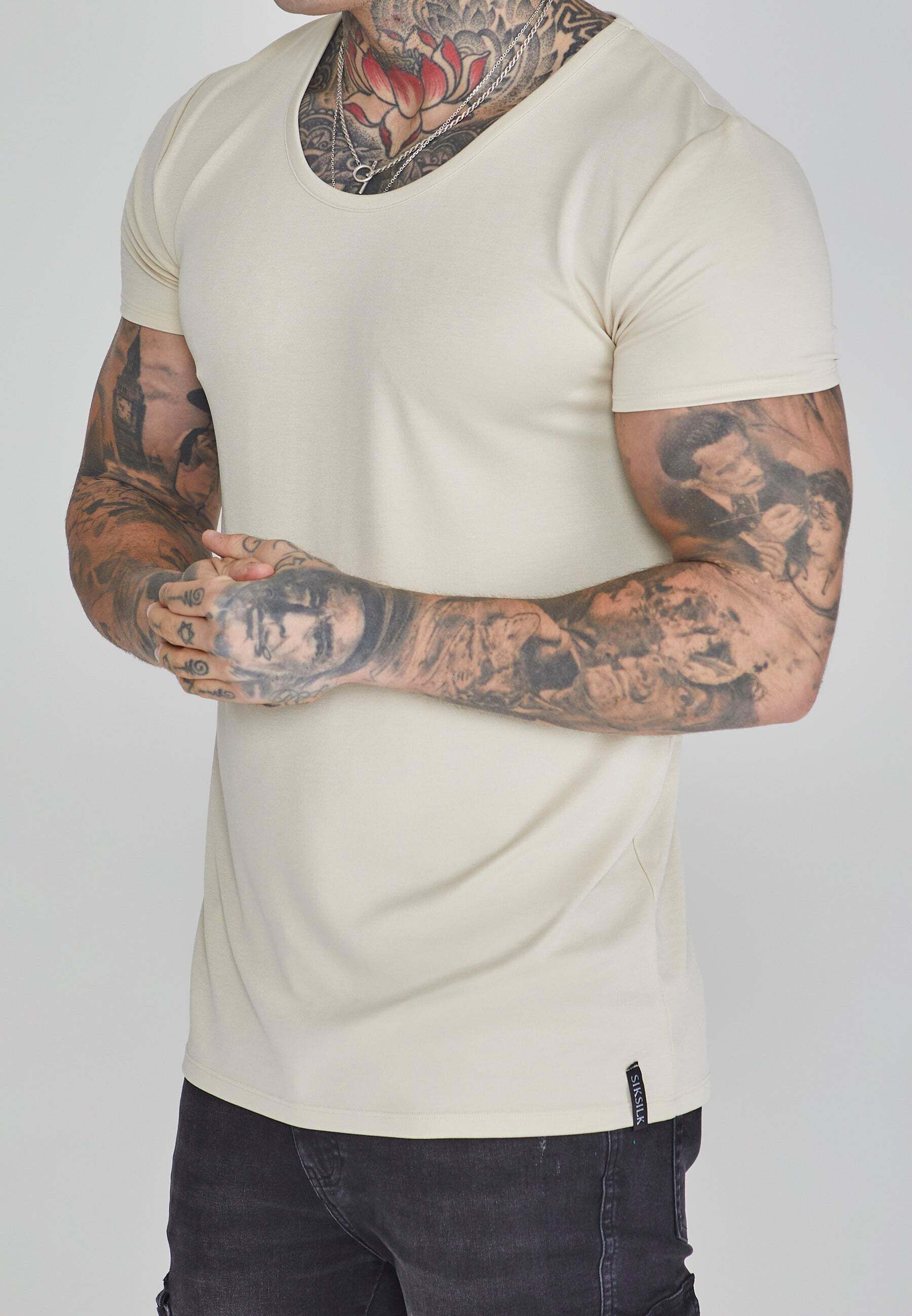 Sik Silk  T-Shirt Muscle Fit T-Shirt in Ecru 