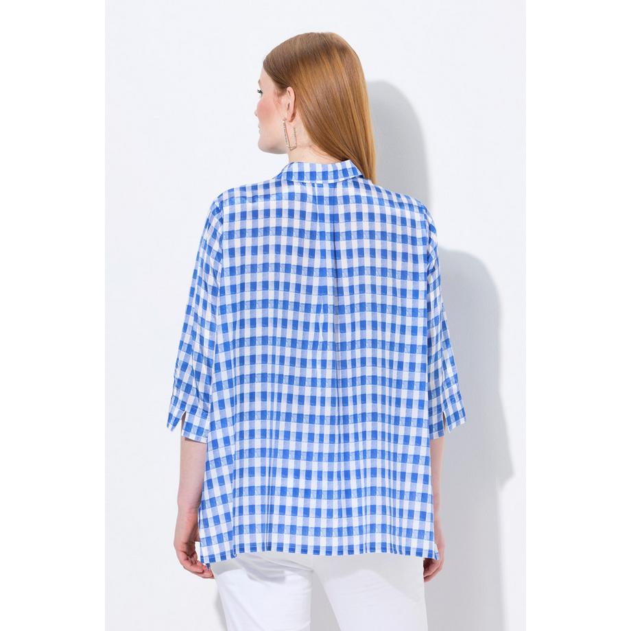 Ulla Popken Karobluse Oversized mit Zipfelsaum Hemdkragen und 3/4-Arm  