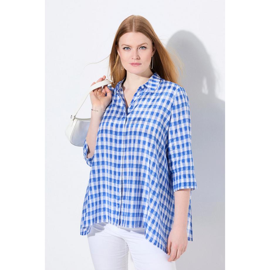 Ulla Popken Karobluse Oversized mit Zipfelsaum Hemdkragen und 3/4-Arm  