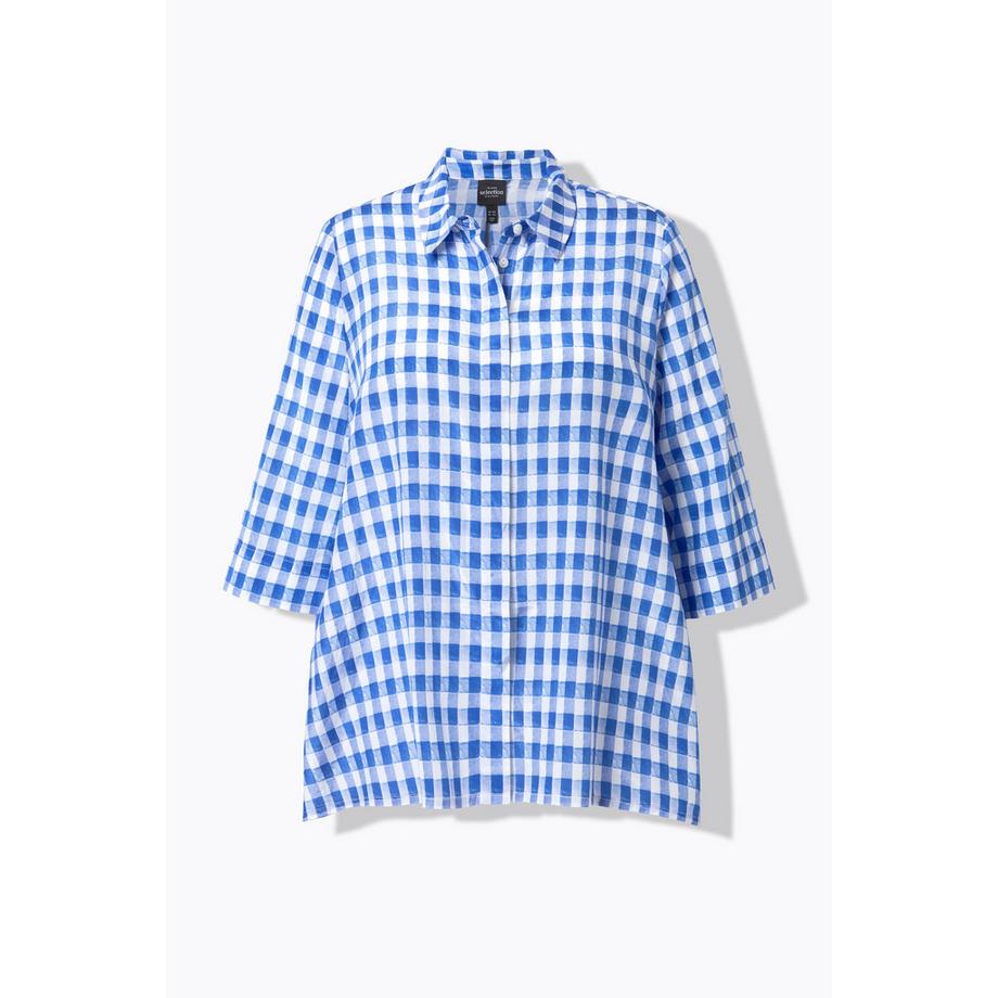 Ulla Popken Karobluse Oversized mit Zipfelsaum Hemdkragen und 3/4-Arm  