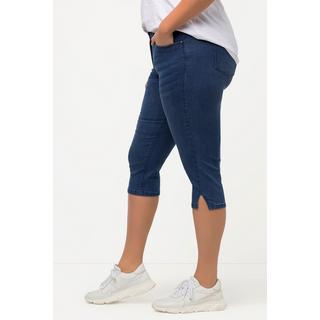 Ulla Popken  Jeans Capri modello Sarah con taglio aderente a cinque tasche e orlo con spacchetto 