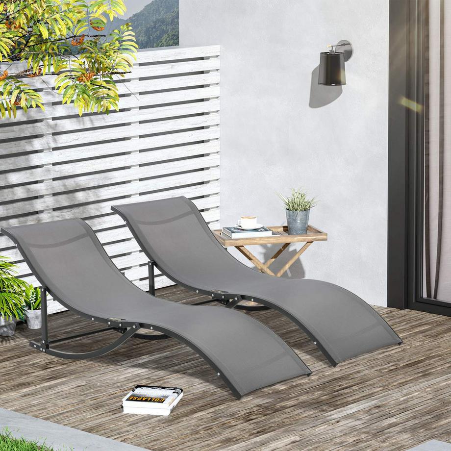 Northio 2Er Set Sonnenliege Gartenliegen Stoffliege Relaxliege Ergonomisch Aluminium Texteline Dunkelgrau 165 X 61 X 63 Cm  