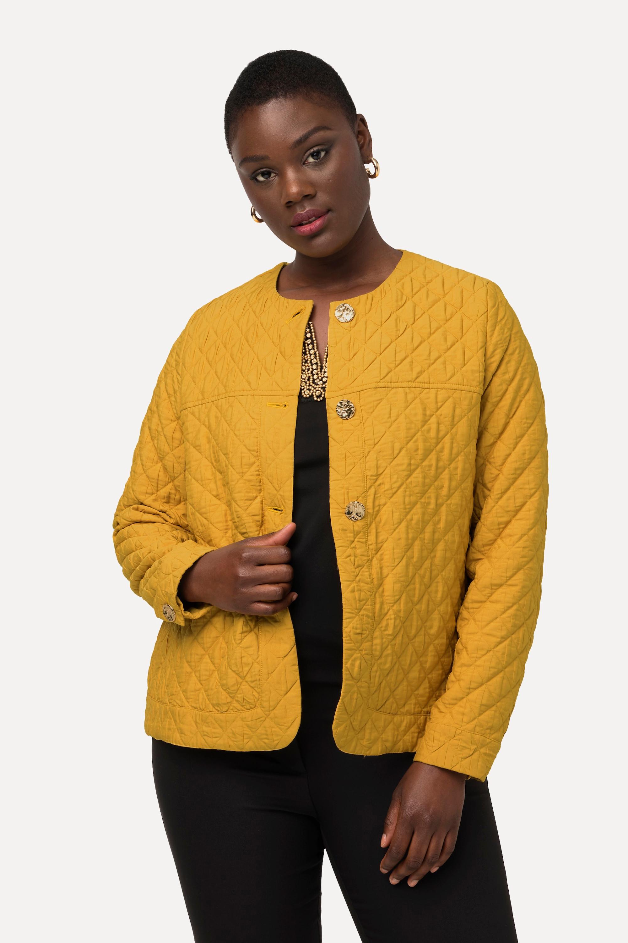 Ulla Popken Giacca Corta Trapuntata Scollo Rotondo Abbottonatura  