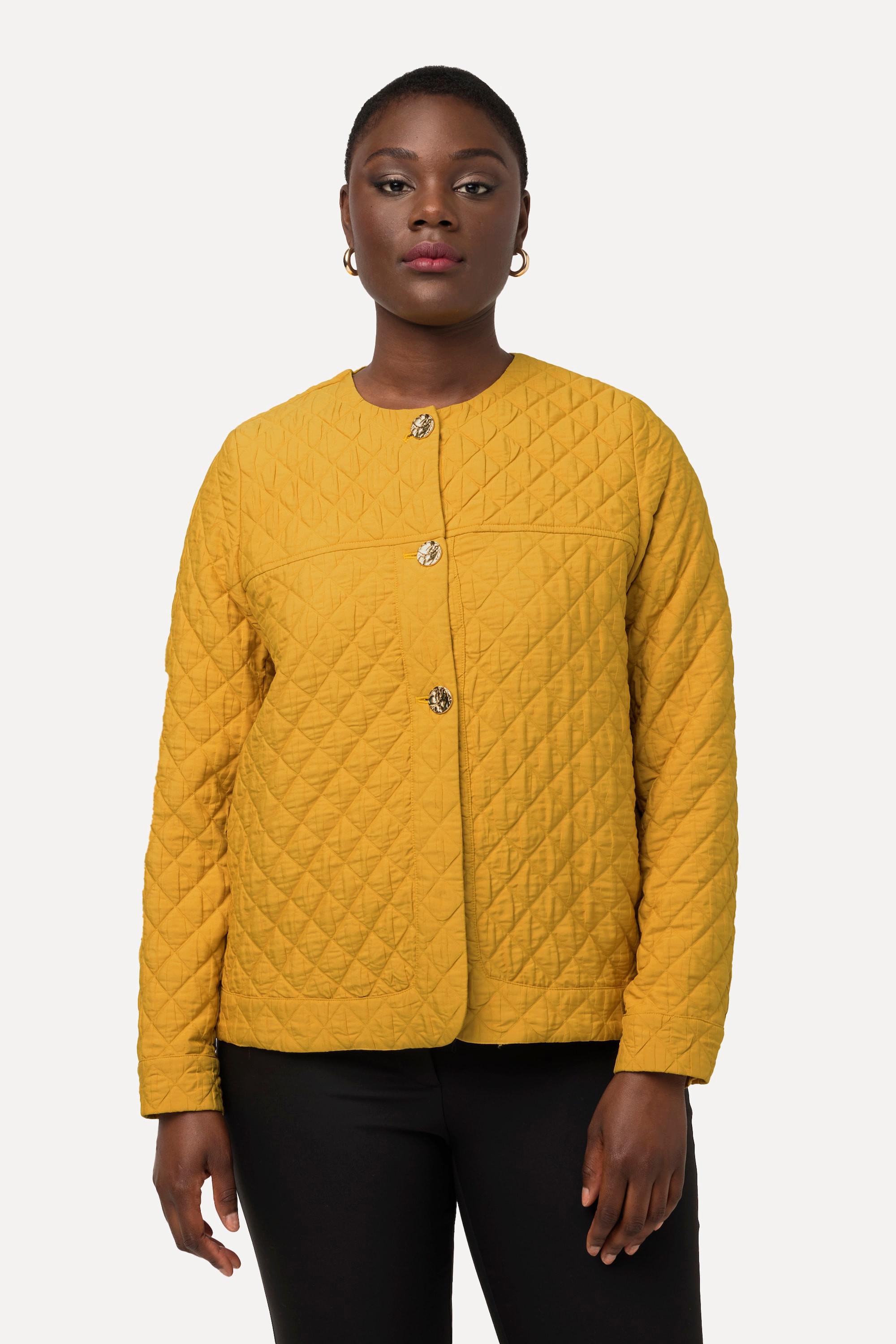 Ulla Popken Giacca Corta Trapuntata Scollo Rotondo Abbottonatura  