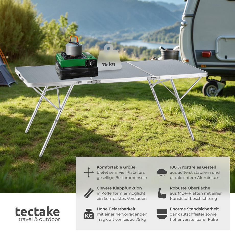 Tectake  Campingtisch Jumbo klappbar Aluminiumgestell und MDF-Platten 