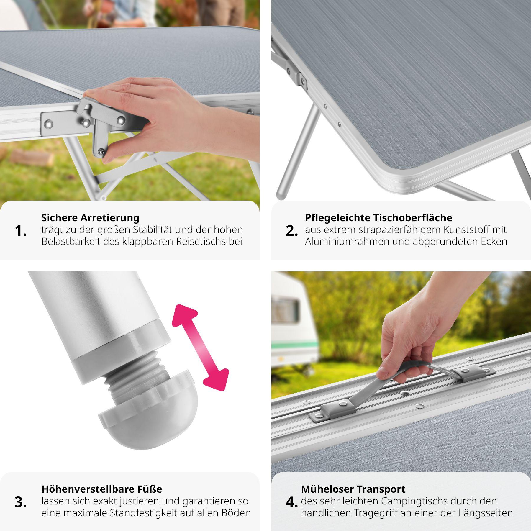 Tectake  Table pliante Jumbo en aluminium avec poignée de transport 180x70x70,5cm 