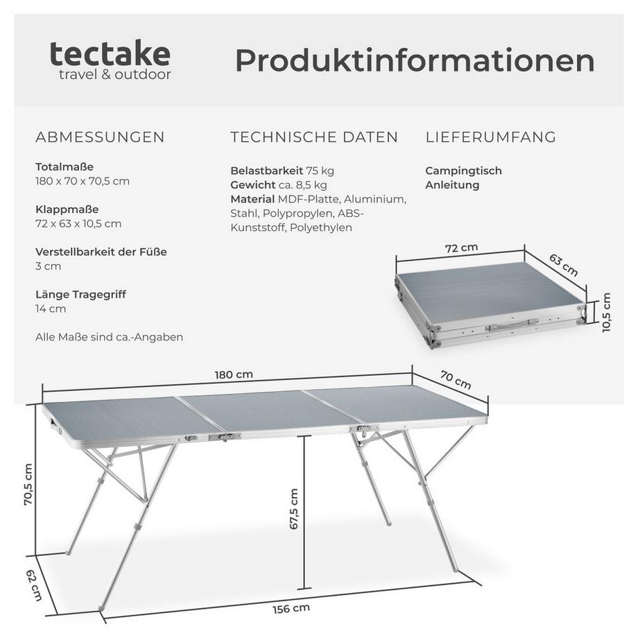 Tectake  Campingtisch Jumbo klappbar Aluminiumgestell und MDF-Platten 