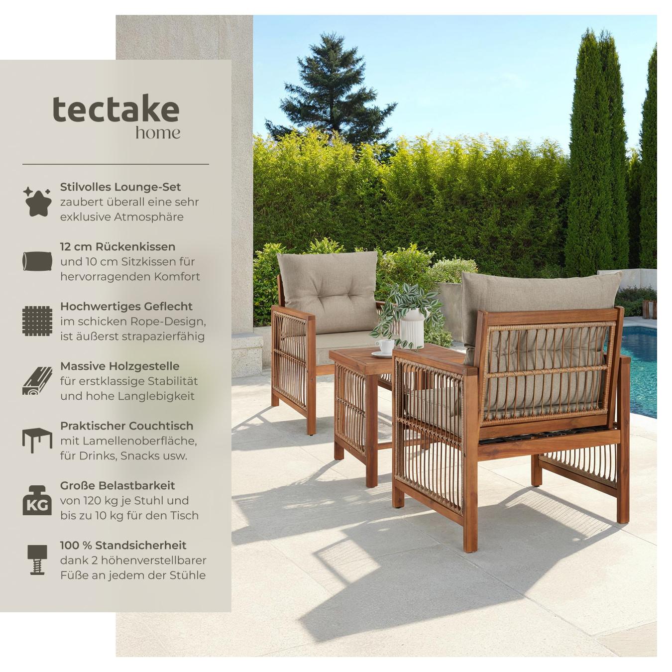 Tectake Set salottino Eivissa design a corda imbottitura  