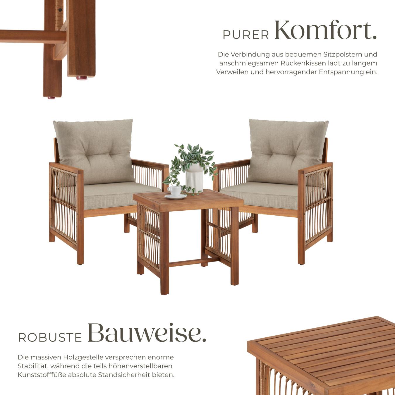 Tectake Set salottino Eivissa design a corda imbottitura  