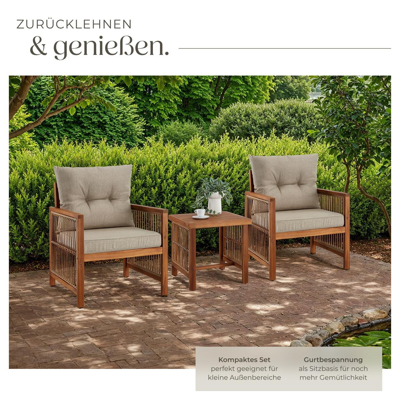 Tectake Set salottino Eivissa design a corda imbottitura  