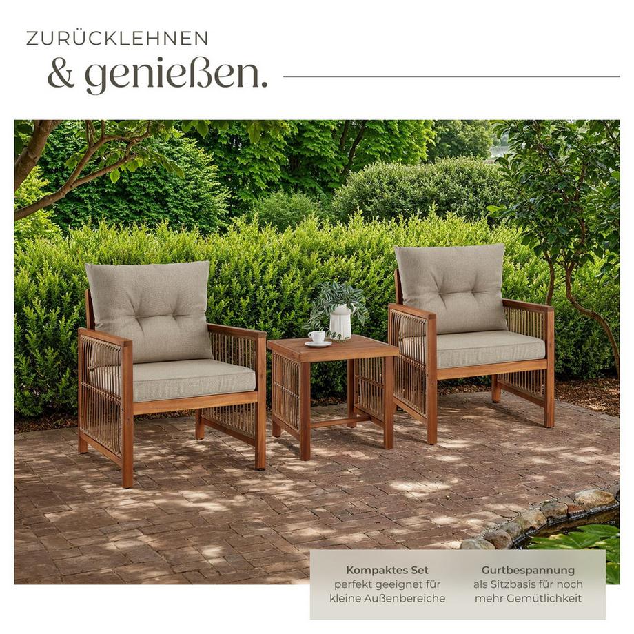 Tectake Ensemble lounge EIVISSA structure en bois massif et polyrotin au design corde  