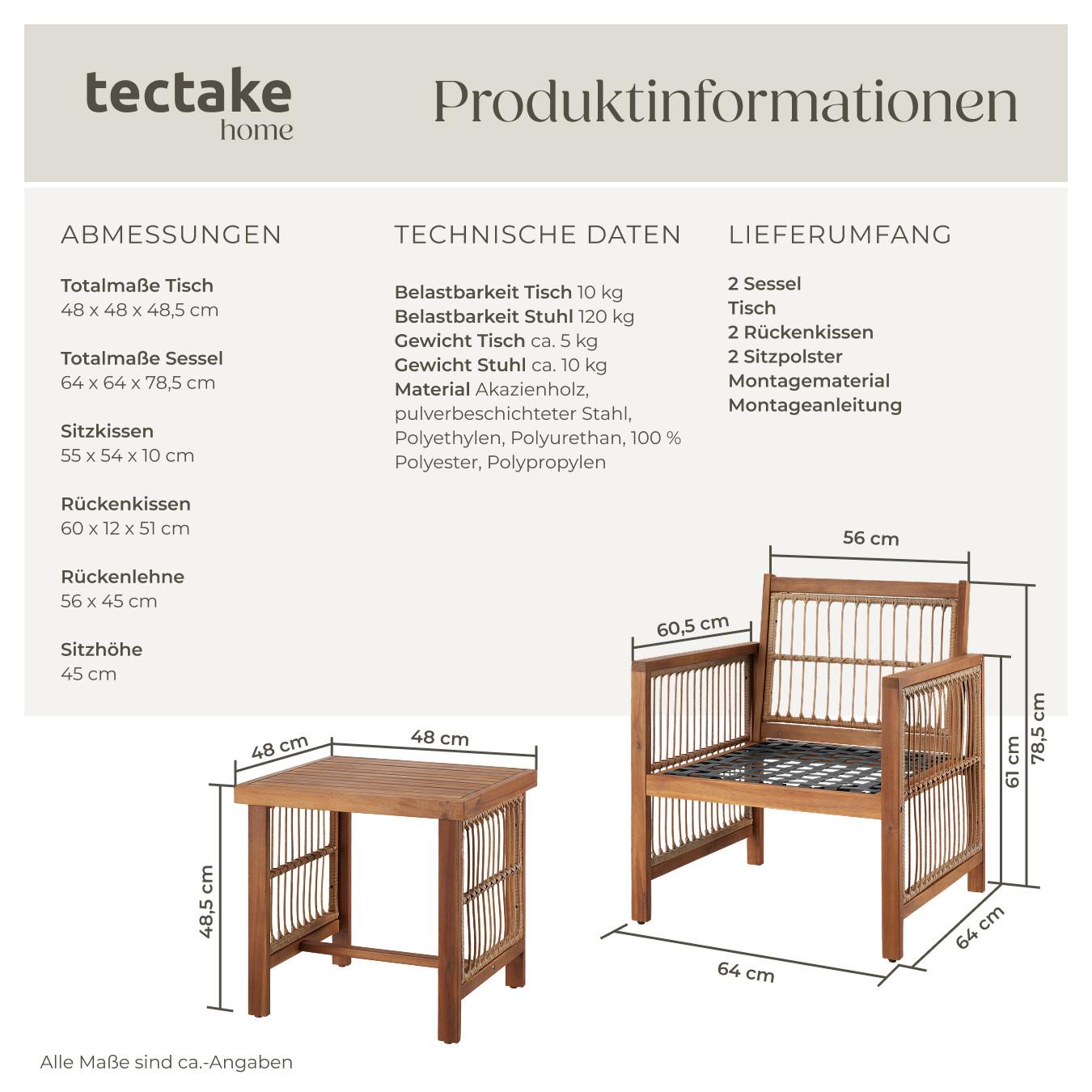 Tectake Set salottino Eivissa design a corda imbottitura  