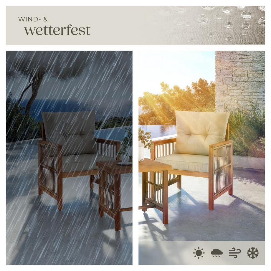 Tectake Lounge-Set Eivissa im Rope-Design mit -Polsterung belastbar und wetterfest  