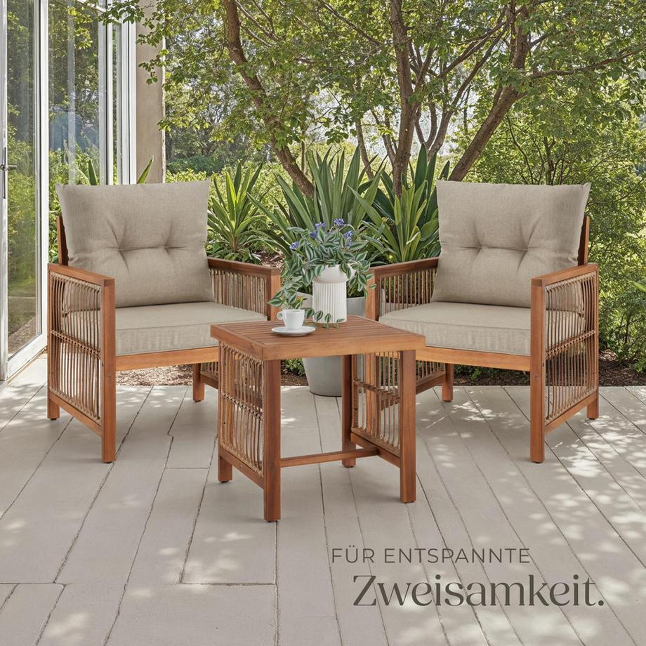 Tectake Lounge-Set Eivissa im Rope-Design mit -Polsterung belastbar und wetterfest  