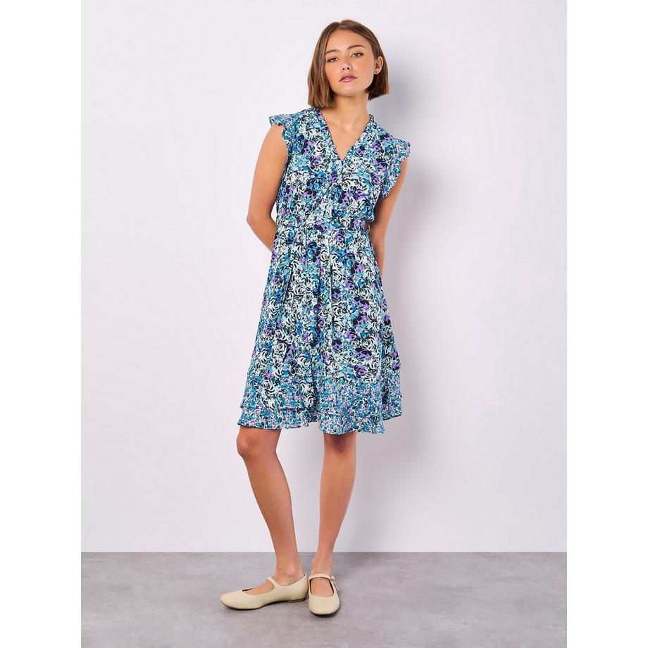 Mini-robe à volants à petits motifs floraux