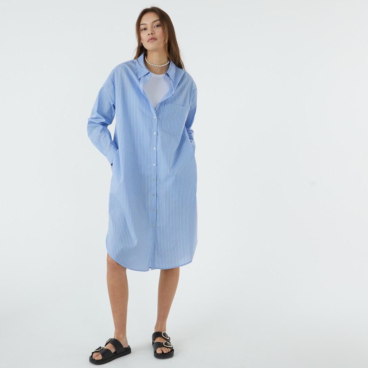 Image of Hemdblusenkleid Mit Streifen Und Langen Ärmeln Damen Blau XS