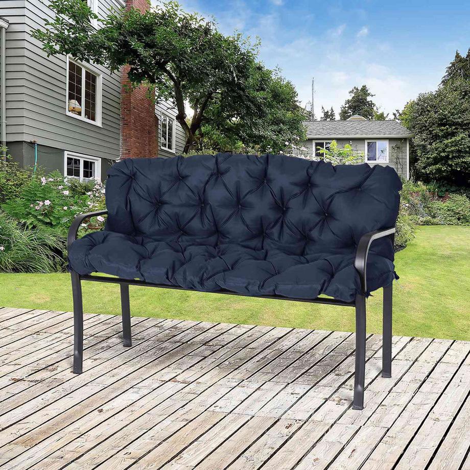 Northio 3 Sitzer Bankauflage 150x98x8 cm, Bankkissen mit Bändern, Sitzkissen, Outdoor/Indoor Stuhlkissen, Sitzauflage, Sitzpolster für Gartenmöbel, Fensterbank Sitzbank, Hollywoodschaukel, Dunkelblau  