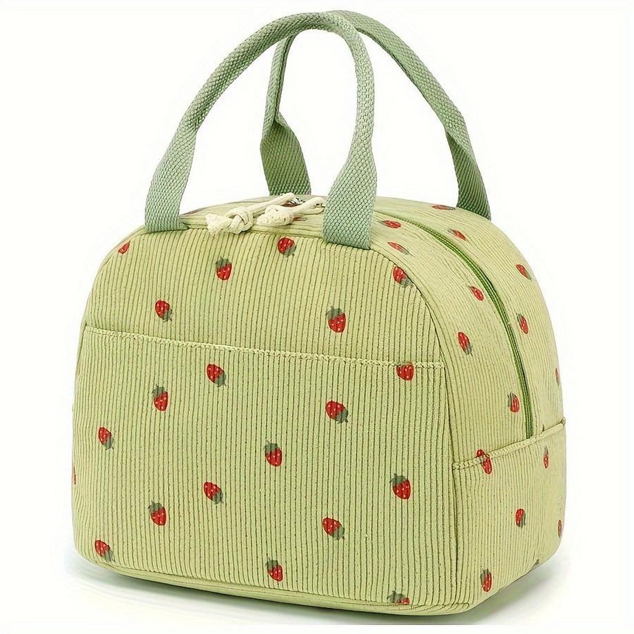 Only-bags.store  Isolierte Cord-Mittagestasche, süßes Erdbeer-Design, wiederverwendbare Thermotasche, Kühlbox mit großer Kapazität für Arbeit, Picknick, Reisen - von Hand waschbare zylinderförmige Lunchbox 