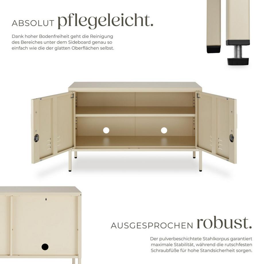 Tectake Sideboard Baker 2 Türen mit Magnetverschluss, einzeln abschließbar verstellbarer Zwischenboden  