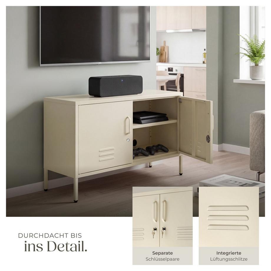 Tectake Sideboard Baker 2 Türen mit Magnetverschluss, einzeln abschließbar verstellbarer Zwischenboden  