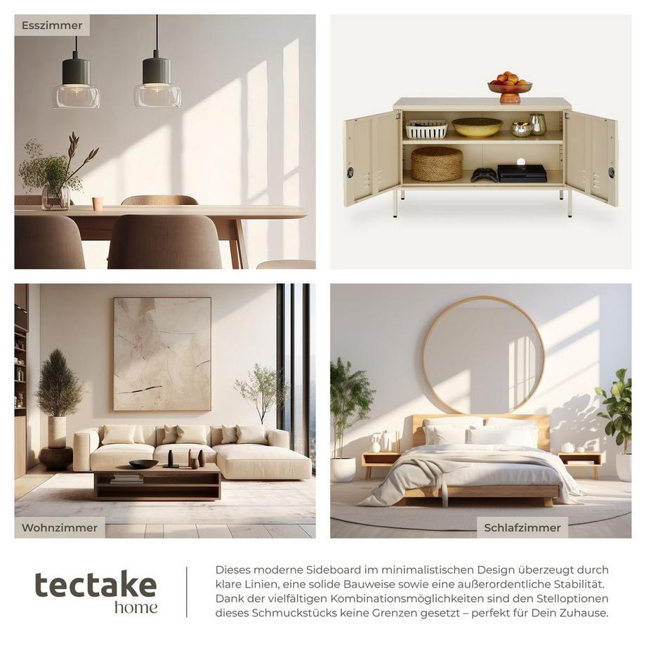 Tectake Sideboard Baker 2 Türen mit Magnetverschluss, einzeln abschließbar verstellbarer Zwischenboden  