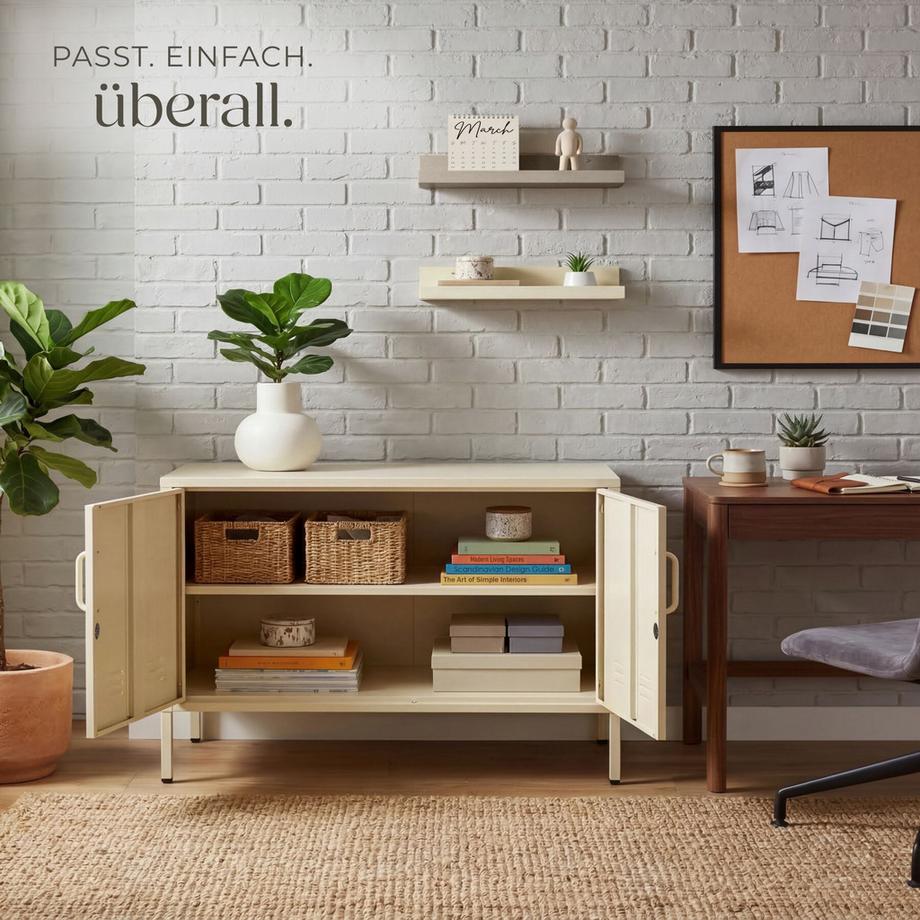 Tectake Sideboard Baker 2 Türen mit Magnetverschluss, einzeln abschließbar verstellbarer Zwischenboden  