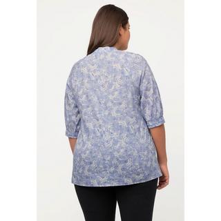 Ulla Popken  Blusa dal taglio svasato in cotone biologico con scollo a girocollo e maniche a 3/4 