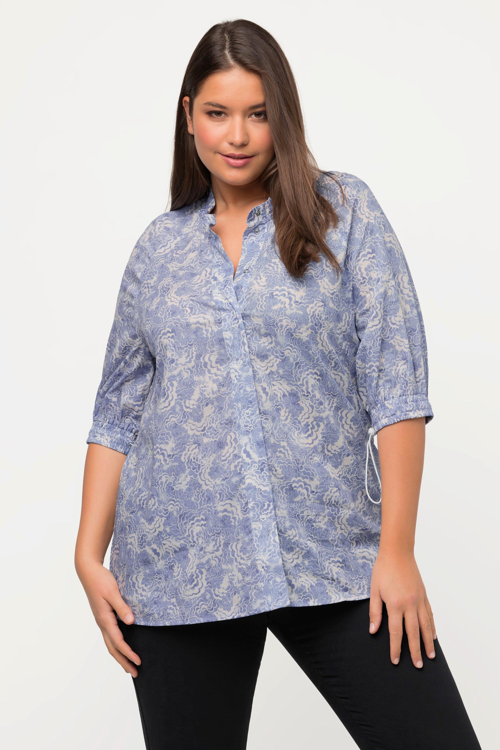 Ulla Popken  Bluse, A-Linie, Rundhals, 3/4-Arm, Biobaumwolle 