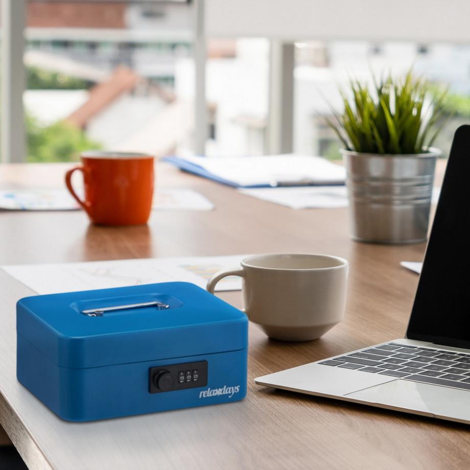 B2X  Blaue Geldschublade mit Zahlenschloss 