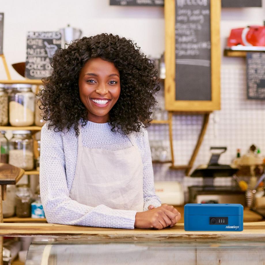 B2X  Blaue Geldschublade mit Zahlenschloss 