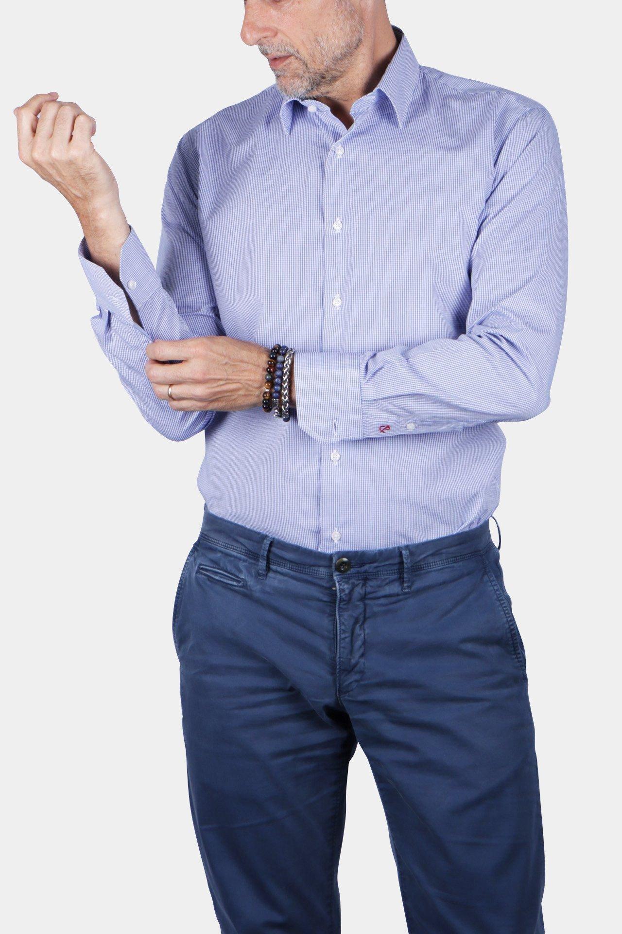 Image of Business-hemd Mit Kleinen Gingham-karos Herren Hellblau XL