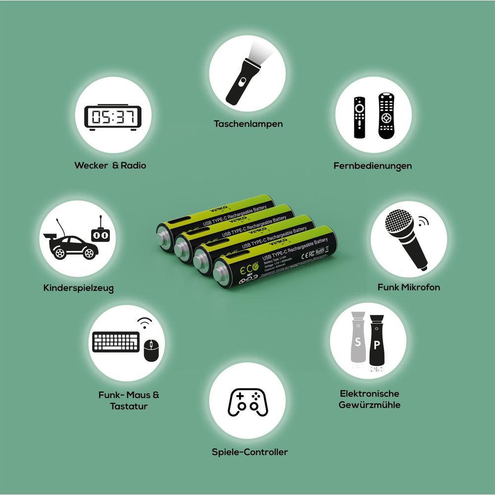 Verico  Li-Ion USB-C Micro AAA-Akku 1.5V 900mWh 600mAh ladbar per USB 