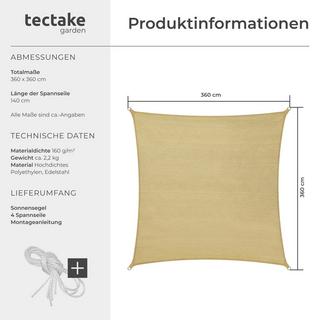 Tectake Voile d'ombrage carrée, beige  