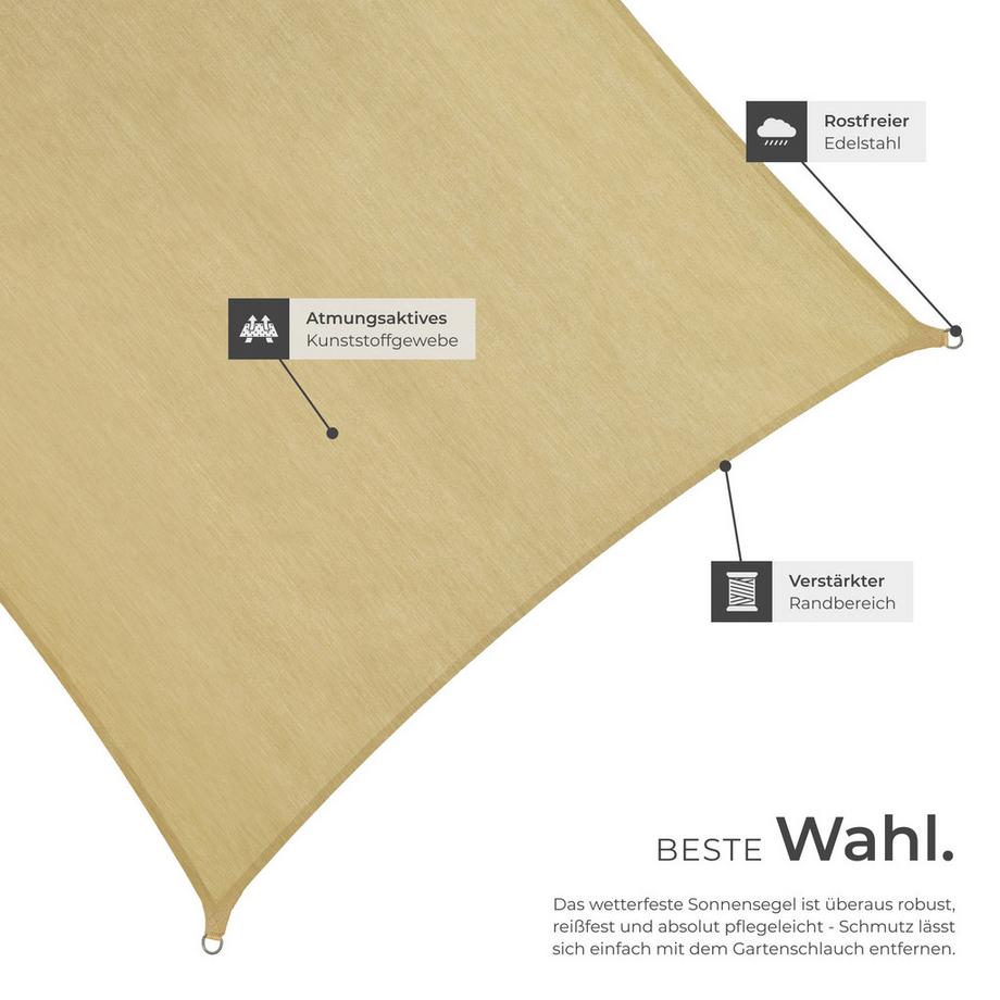 Tectake Sonnensegel  rechteckig mit UV-Schutz 50+ für Balkon, Garten und Terrasse  