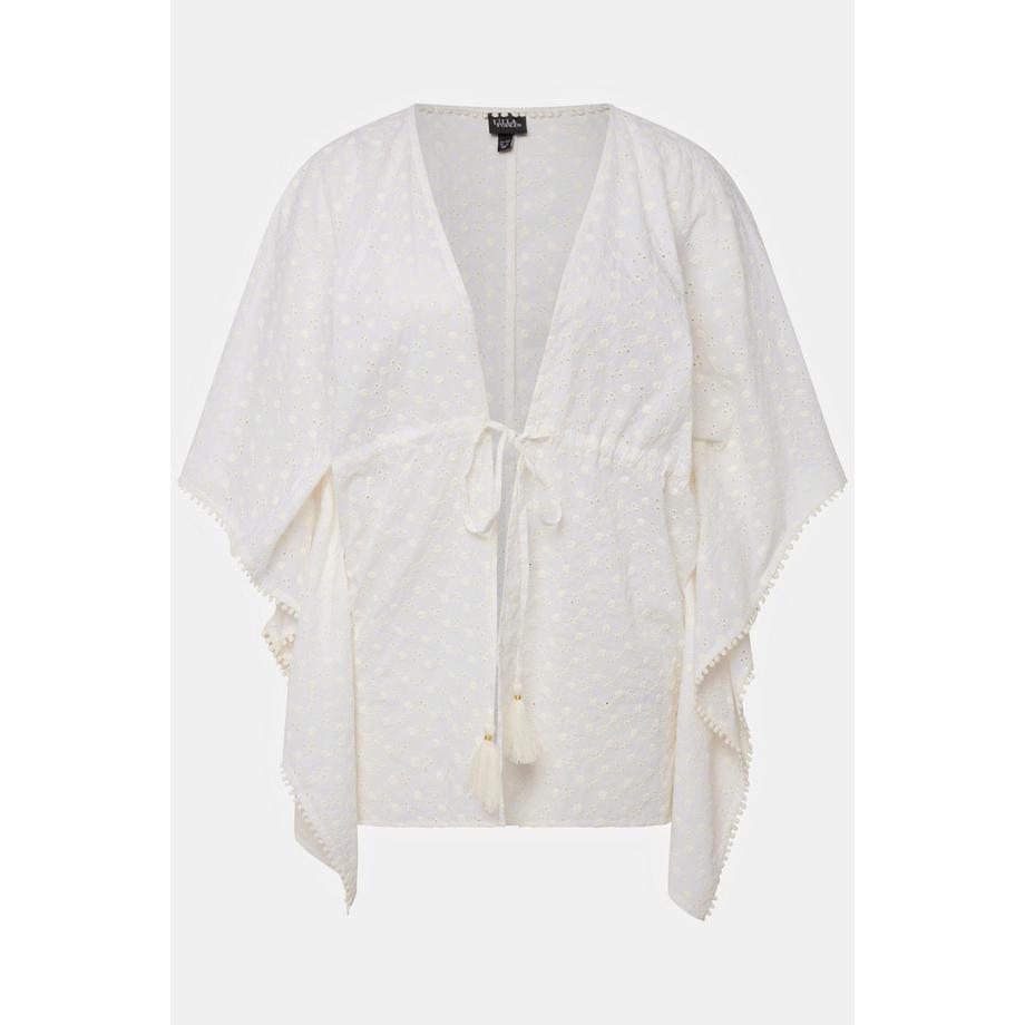 Ulla Popken Blusa Kimono Pizzo Traforato Oversize Maniche 3/4 Nappe  