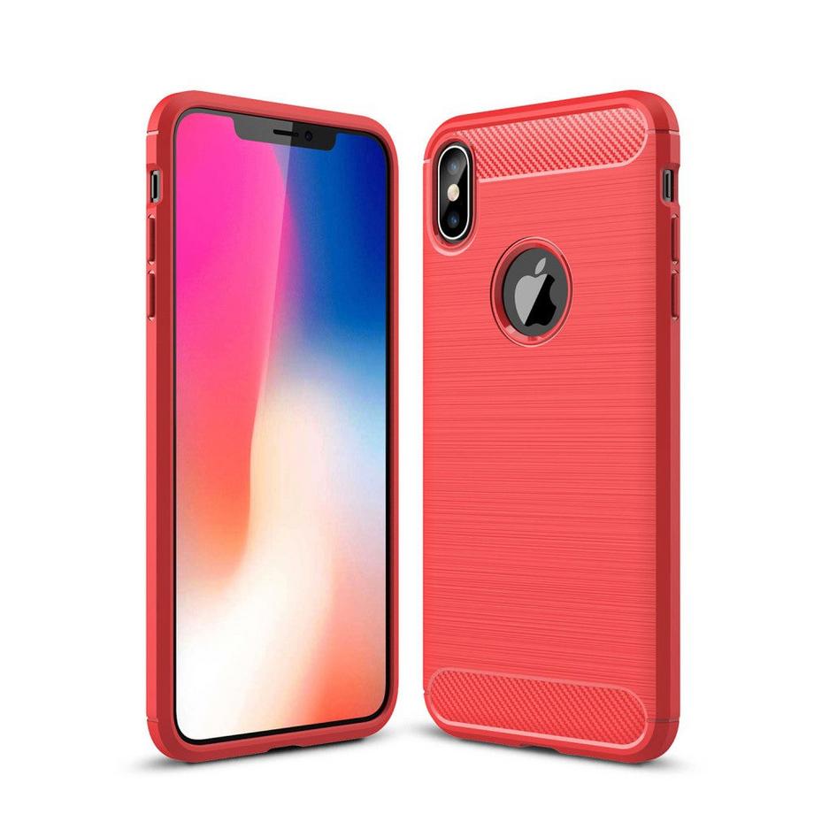 Cover-Discount  iPhone XS Max - Custodia in gomma siliconica Metal Carbon Look rosso 